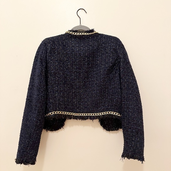 Christian Lacroix Cropped Shimmery Blue Gold Blazer Sz M - Picture 10 of 13